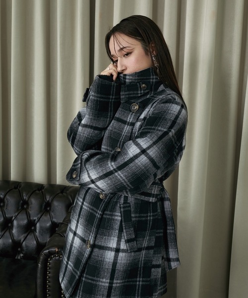 【美品】 МSGM　チェックウールコート　サイズIT38 22年再販 レディースグレンチェックミドル丈コート レディースコート