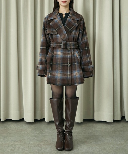 Elishe（エリシェ）の「2WAYチェックミドルコート（ステンカラーコート・レディース・グレー/ブラウン・FREE）」の9枚目の写真