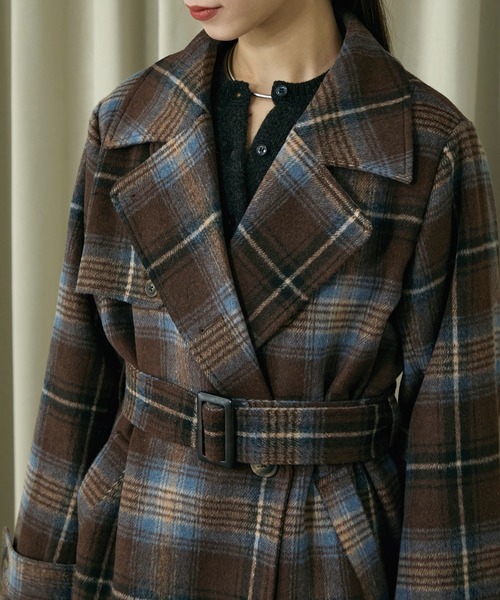 2WAYチェックミドルコート（ステンカラーコート）｜Elishe（エリシェ