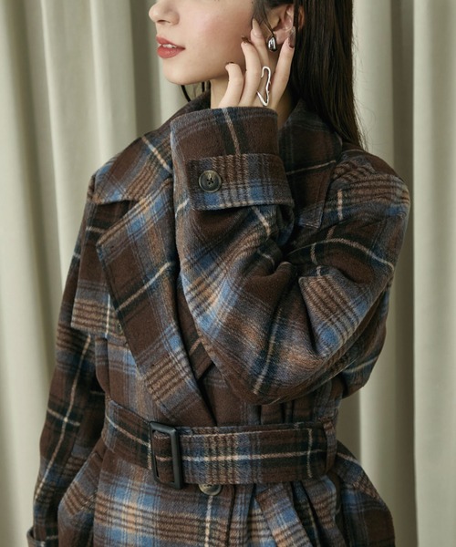 Elishe（エリシェ）の「2WAYチェックミドルコート（ステンカラーコート・レディース・グレー/ブラウン・FREE）」の21枚目の写真