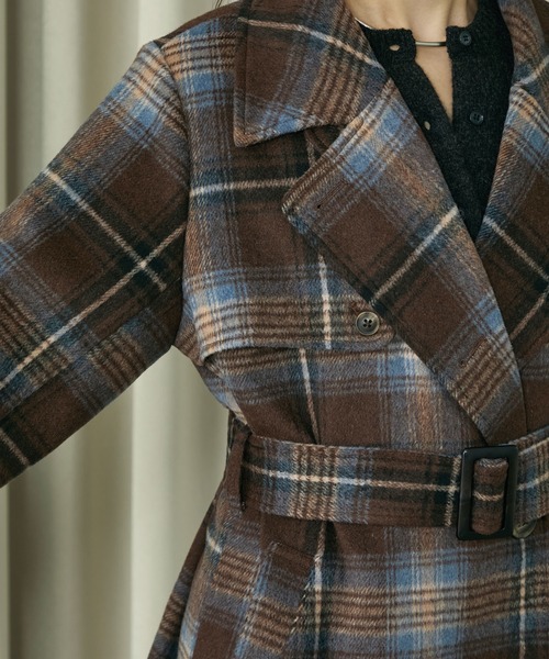 セール】2WAYチェックミドルコート（ステンカラーコート）｜Elishe