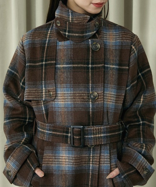 セール】2WAYチェックミドルコート（ステンカラーコート）｜Elishe