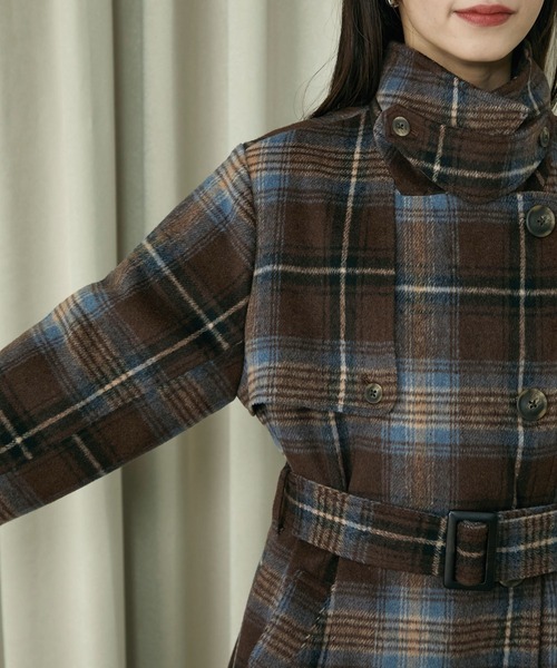 2WAYチェックミドルコート（ステンカラーコート）｜Elishe（エリシェ