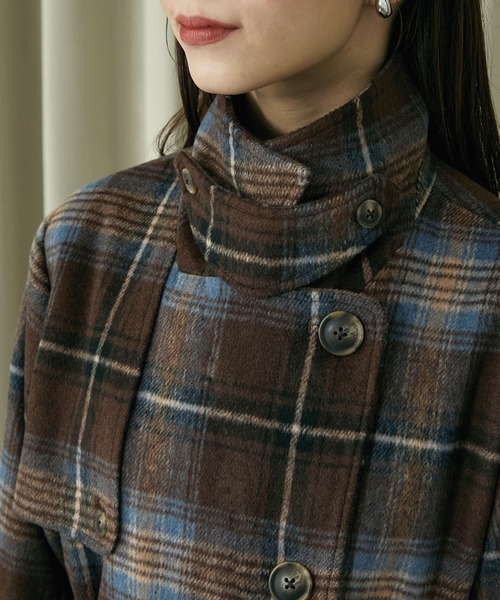2WAYチェックミドルコート（ステンカラーコート）｜Elishe（エリシェ