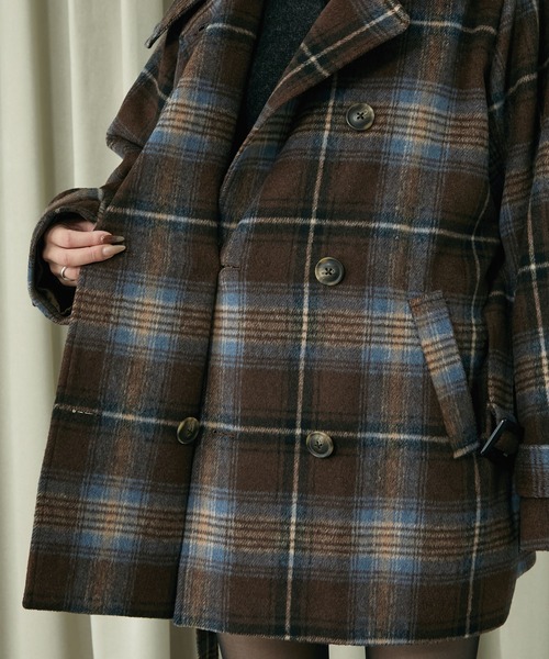 セール】2WAYチェックミドルコート（ステンカラーコート）｜Elishe