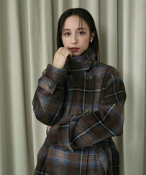 2WAYチェックミドルコート（ステンカラーコート）｜Elishe（エリシェ