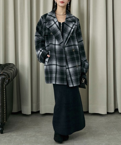 2WAYチェックミドルコート（ステンカラーコート）｜Elishe（エリシェ