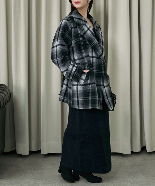 Elishe（エリシェ）の「2WAYチェックミドルコート（ステンカラーコート・レディース・グレー/ブラウン・FREE）」の13枚目の写真