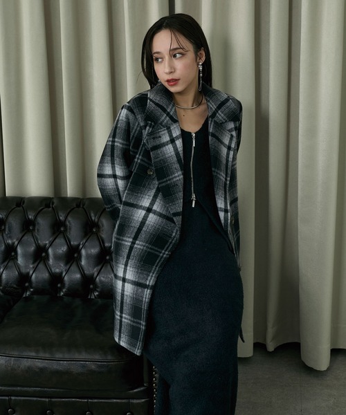 Elishe（エリシェ）の「2WAYチェックミドルコート（ステンカラーコート