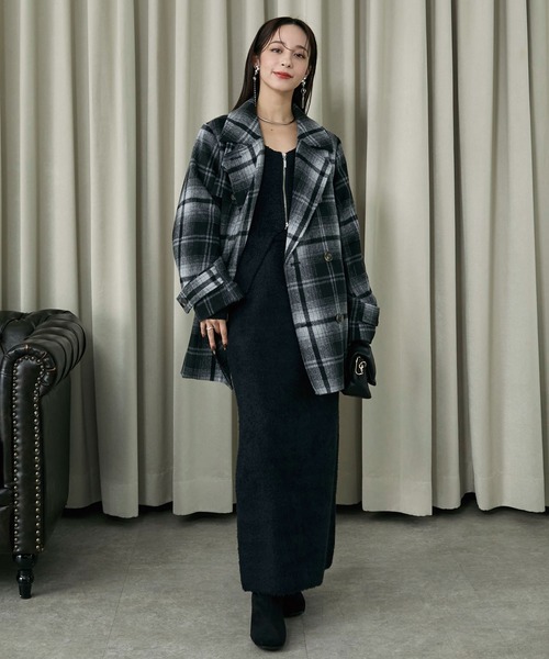 Elishe（エリシェ）の「2WAYチェックミドルコート（ステンカラーコート・レディース・グレー/ブラウン・FREE）」の17枚目の写真