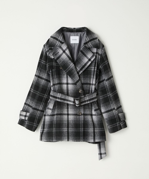 セール】2WAYチェックミドルコート（ステンカラーコート）｜Elishe