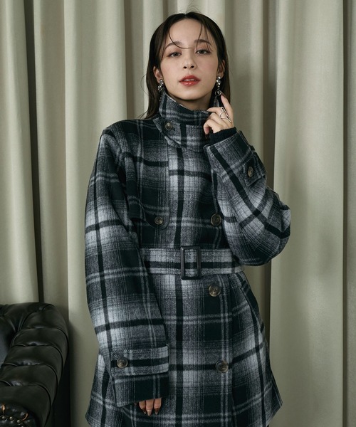 2WAYチェックミドルコート（ステンカラーコート）｜Elishe（エリシェ
