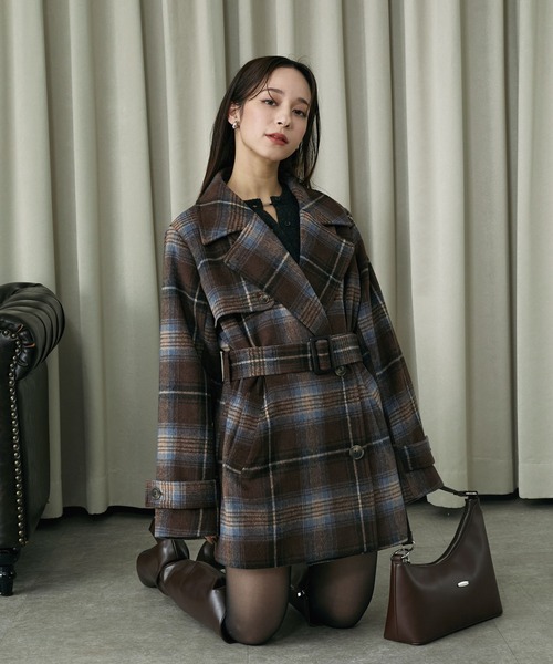 Elishe（エリシェ）の「2WAYチェックミドルコート（ステンカラーコート