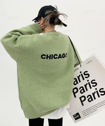 韓国ファッション CHICAGOバックロゴ刺繍ニット