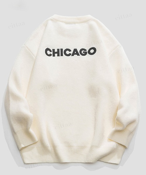 Dalfwin（ダールフィン）の「韓国ファッション CHICAGOバックロゴ刺繍ニット（ニット/セーター・レディース・グリーン/グレー/オフホワイト/ブラック・FREE）」の10枚目の写真