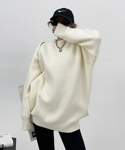 Dalfwin（ダールフィン）の「韓国ファッション CHICAGOバックロゴ刺繍ニット（ニット/セーター・レディース・グリーン/グレー/オフホワイト/ブラック・FREE）」の6枚目の写真