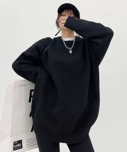 Dalfwin（ダールフィン）の「韓国ファッション CHICAGOバックロゴ刺繍ニット（ニット/セーター・レディース・グリーン/グレー/オフホワイト/ブラック・FREE）」の12枚目の写真