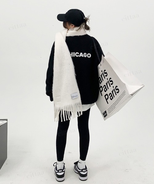 Dalfwin（ダールフィン）の「韓国ファッション CHICAGOバックロゴ刺繍ニット（ニット/セーター・レディース・グリーン/グレー/オフホワイト/ブラック・FREE）」の15枚目の写真