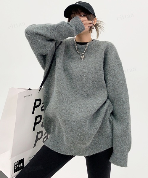 Dalfwin（ダールフィン）の「韓国ファッション CHICAGOバックロゴ刺繍ニット（ニット/セーター・レディース・グリーン/グレー/オフホワイト/ブラック・FREE）」の18枚目の写真