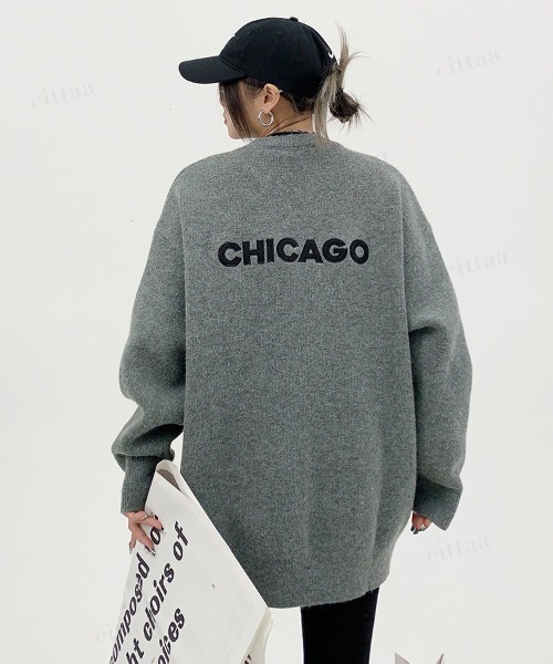 Dalfwin（ダールフィン）の「韓国ファッション CHICAGOバックロゴ刺繍ニット（ニット/セーター・レディース・グリーン/グレー/オフホワイト/ブラック・FREE）」の19枚目の写真