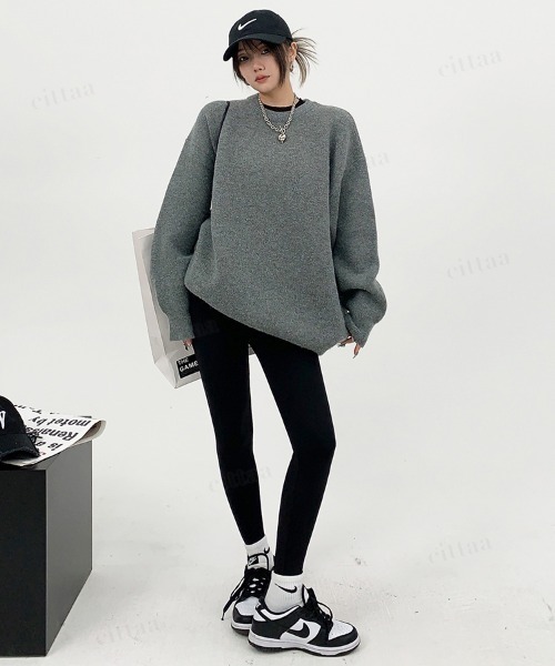 Dalfwin（ダールフィン）の「韓国ファッション CHICAGOバックロゴ刺繍ニット（ニット/セーター・レディース・グリーン/グレー/オフホワイト/ブラック・FREE）」の21枚目の写真