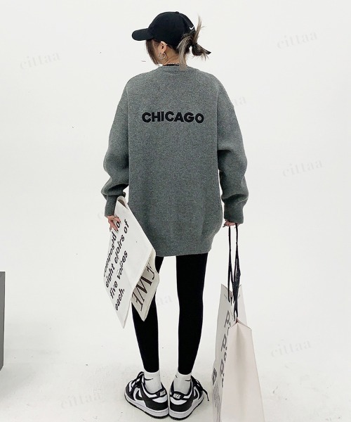 Dalfwin（ダールフィン）の「韓国ファッション CHICAGOバックロゴ刺繍ニット（ニット/セーター・レディース・グリーン/グレー/オフホワイト/ブラック・FREE）」の22枚目の写真