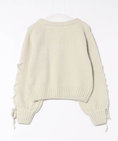 GORGE(ゴージ)の「《袖レースアップ×ケーブル編み》レディース モールニット Vネックプルオーバー ゆるシルエット 秋冬(ニット/セーター・レディース・ブラック/オフホワイト/ボルドー/グレイッシュベージュ/ピンク・F)」の15枚目の写真