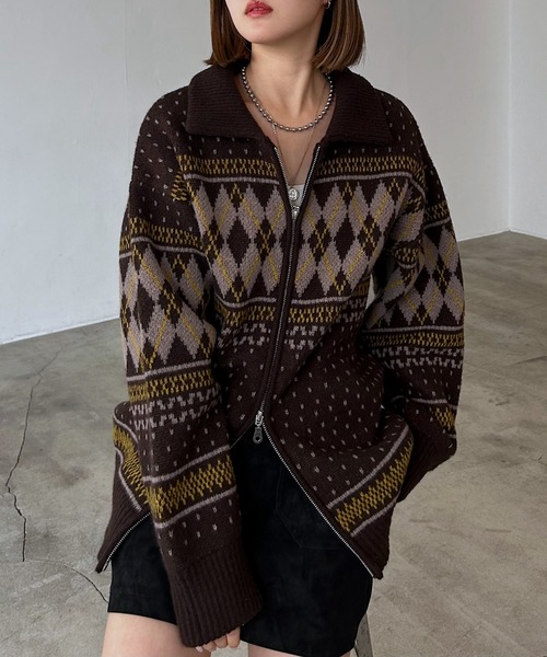 PAGEBOY（ページボーイ）の「カウチンライクエリツキZIPニットカーディガン（ニット/セーター・レディース・ブラック/グレー/ブラウン・FREE）」の3枚目の写真