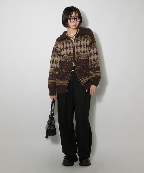 PAGEBOY（ページボーイ）の「カウチンライクエリツキZIPニットカーディガン（ニット/セーター・レディース・ブラック/グレー/ブラウン・FREE）」の4枚目の写真