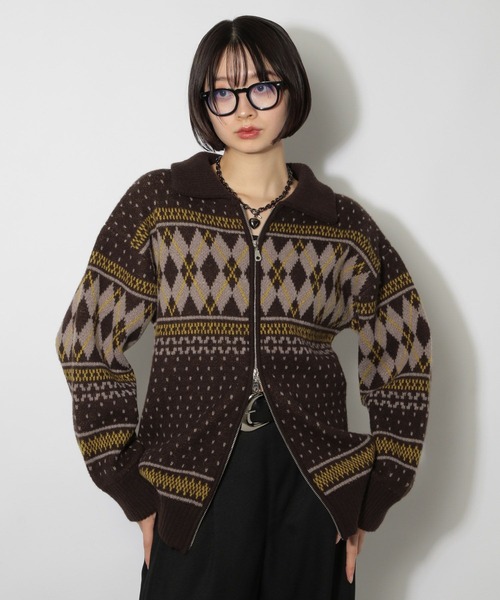 PAGEBOY（ページボーイ）の「カウチンライクエリツキZIPニットカーディガン（ニット/セーター・レディース・ブラック/グレー/ブラウン・FREE）」の7枚目の写真
