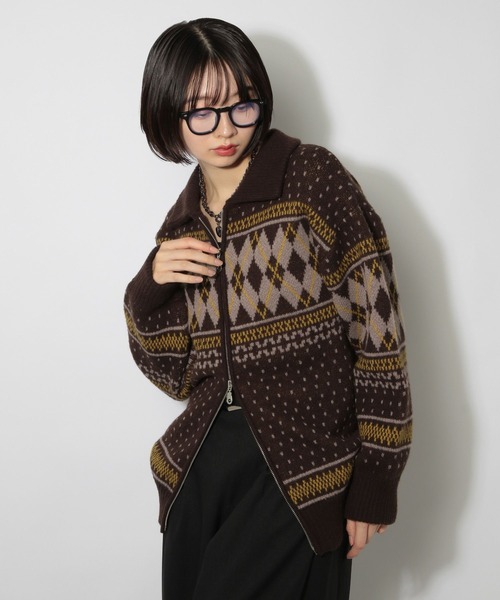 PAGEBOY（ページボーイ）の「カウチンライクエリツキZIPニットカーディガン（ニット/セーター・レディース・ブラック/グレー/ブラウン・FREE）」の6枚目の写真