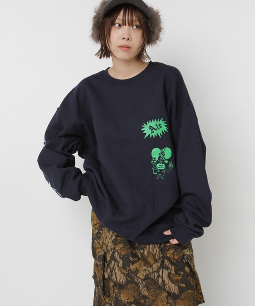 RNA（アールエヌエー）の「M2581 マウスプリントトレーナー（スウェット・レディース・ネイビー/パープル/杢グレー・MEDIUM）」の10枚目の写真