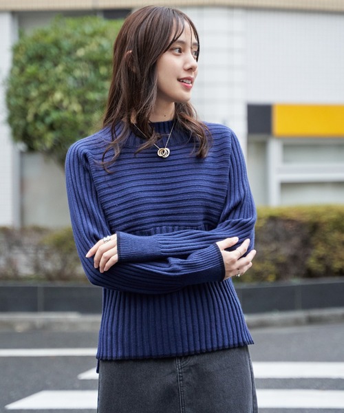 セール】7Gワイドリブ切り替え配色プルオーバー（ニット/セーター