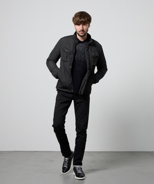 HIDEAWAYS NICOLE（ハイダウェイニコル）の「ナイロンタフタ　顔料プリント中綿ブルゾン（ミリタリージャケット・メンズ・ブラック/ネイビー・LARGE/MEDIUM/X-LARGE）」の4枚目の写真