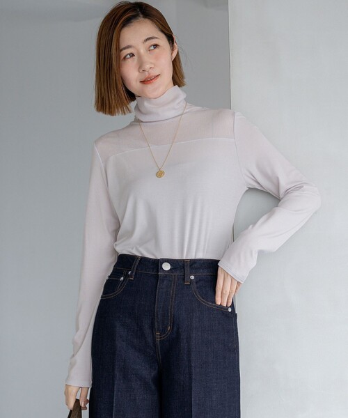 23区（ニジュウサンク）の「チュールフライス シアーハイネック カットソー（Tシャツ/カットソー・レディース・ブラック系/ベージュ系・40/38）」の2枚目の写真