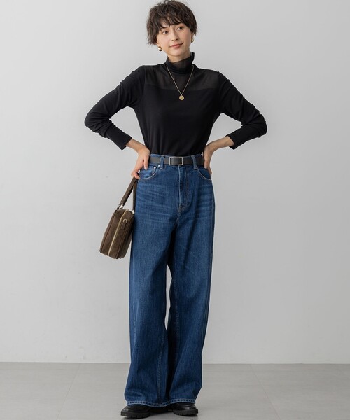 23区（ニジュウサンク）の「チュールフライス シアーハイネック カットソー（Tシャツ/カットソー・レディース・ブラック系/ベージュ系・40/38）」の5枚目の写真
