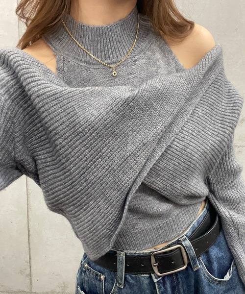 ROGER AND RAW(ロジャーアンドロウ)の「ショート丈カシュクールアンサンブルニット / インナーセット(ニット/セーター・レディース・グレー/ホワイト/ブラック・FREE)」の1枚目の写真