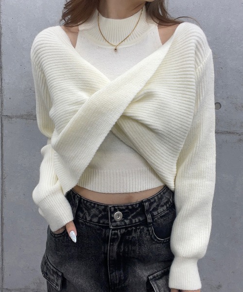 ROGER AND RAW(ロジャーアンドロウ)の「ショート丈カシュクールアンサンブルニット / インナーセット(ニット/セーター・レディース・グレー/ホワイト/ブラック・FREE)」の18枚目の写真