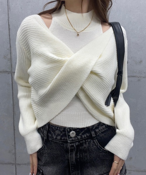 ROGER AND RAW(ロジャーアンドロウ)の「ショート丈カシュクールアンサンブルニット / インナーセット(ニット/セーター・レディース・グレー/ホワイト/ブラック・FREE)」の16枚目の写真