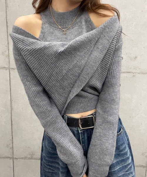 ROGER AND RAW(ロジャーアンドロウ)の「ショート丈カシュクールアンサンブルニット / インナーセット(ニット/セーター・レディース・グレー/ホワイト/ブラック・FREE)」の12枚目の写真