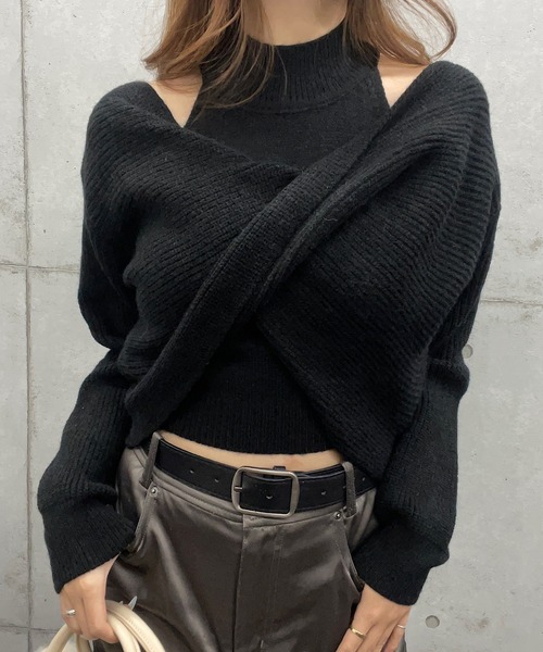 ROGER AND RAW(ロジャーアンドロウ)の「ショート丈カシュクールアンサンブルニット / インナーセット(ニット/セーター・レディース・グレー/ホワイト/ブラック・FREE)」の8枚目の写真