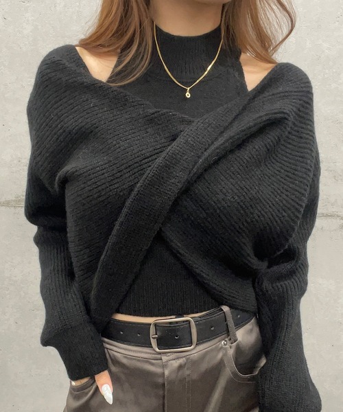 ROGER AND RAW(ロジャーアンドロウ)の「ショート丈カシュクールアンサンブルニット / インナーセット(ニット/セーター・レディース・グレー/ホワイト/ブラック・FREE)」の6枚目の写真