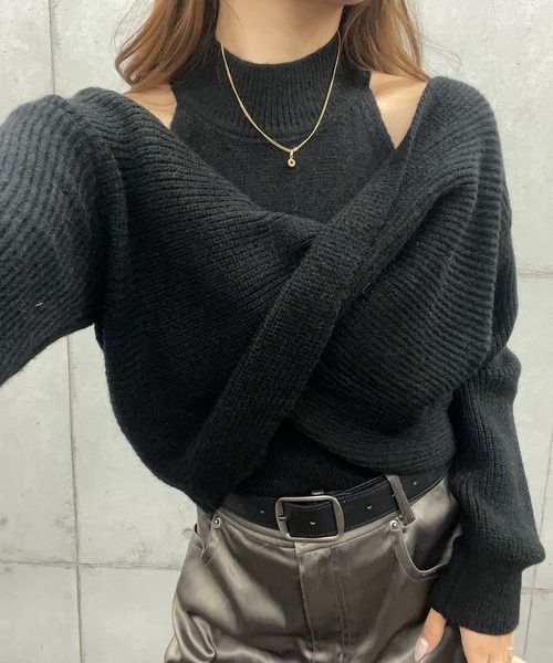 ROGER AND RAW(ロジャーアンドロウ)の「ショート丈カシュクールアンサンブルニット / インナーセット(ニット/セーター・レディース・グレー/ホワイト/ブラック・FREE)」の7枚目の写真