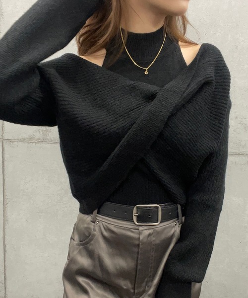 ROGER AND RAW(ロジャーアンドロウ)の「ショート丈カシュクールアンサンブルニット / インナーセット(ニット/セーター・レディース・グレー/ホワイト/ブラック・FREE)」の5枚目の写真