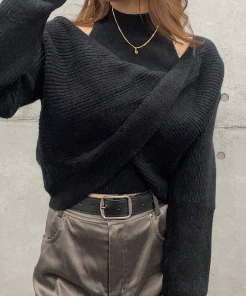 ROGER AND RAW(ロジャーアンドロウ)の「ショート丈カシュクールアンサンブルニット / インナーセット(ニット/セーター・レディース・グレー/ホワイト/ブラック・FREE)」の4枚目の写真