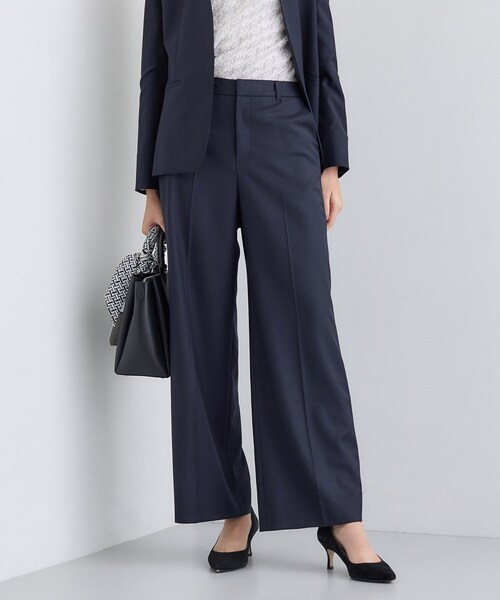 INDIVI(インディヴィ)の「【日本製/スーツ/通勤】シルクウールストレッチ ワイドパンツ(スーツパンツ・レディース・ネイビー/チャコール・05/13/15 /19/40/36/38)」の1枚目の写真