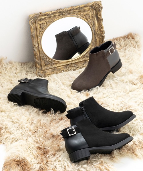 JELLY BEANS(ジェリービーンズ)の「サイドベルトショートブーツ(211-57359)JELLY BEANS(ジェリービーンズ)(ブーツ・レディース・ブラック/グレー/ブラック系・L/M/S)」の12枚目の写真