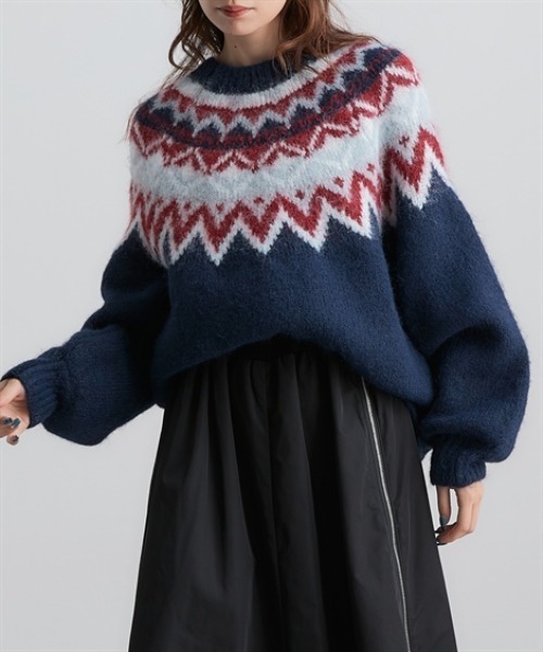 Soiunique（スワユニーク）の「ノルディック求心柄ニットトップス ［Soiunique］（ニット/セーター・レディース・グレー/ネイビー/ブラウン・フリー）」の2枚目の写真