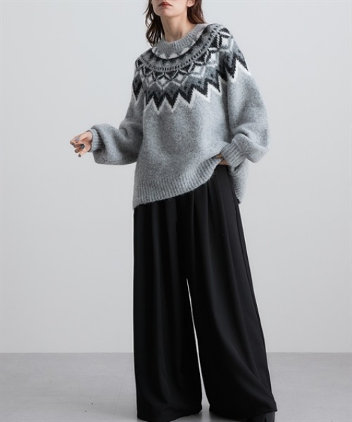 Soiunique（スワユニーク）の「ノルディック求心柄ニットトップス ［Soiunique］（ニット/セーター・レディース・グレー/ネイビー/ブラウン・フリー）」の4枚目の写真