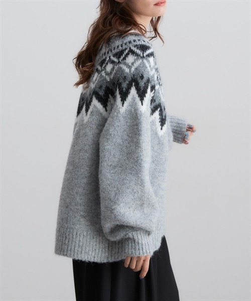 Soiunique（スワユニーク）の「ノルディック求心柄ニットトップス ［Soiunique］（ニット/セーター・レディース・グレー/ネイビー/ブラウン・フリー）」の7枚目の写真